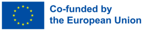 A blue flag with yellow stars, on the right in blue letters it says Co-funded by the European Union